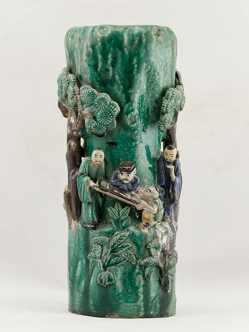 19th Chinese Antique Stoneware Porcelain Vase: Rare and nice detailed,of typical 19th subject,cold color.28cm high