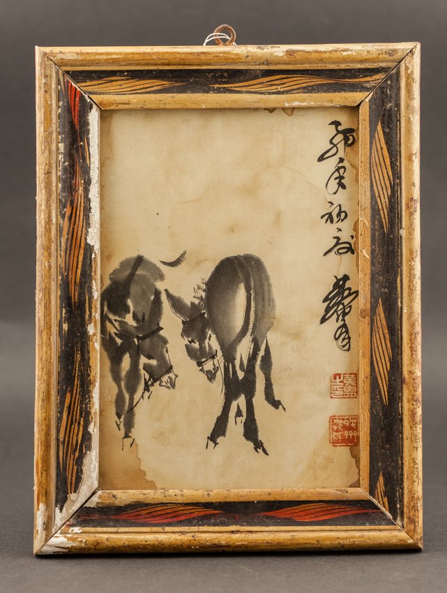 Chinese Antique Painting:Donkey: Nice and antique,signed by Huangzhou who is famous by painting donkey,consignor get the painting from Huang directly. Length: 28cm Width: 21cm