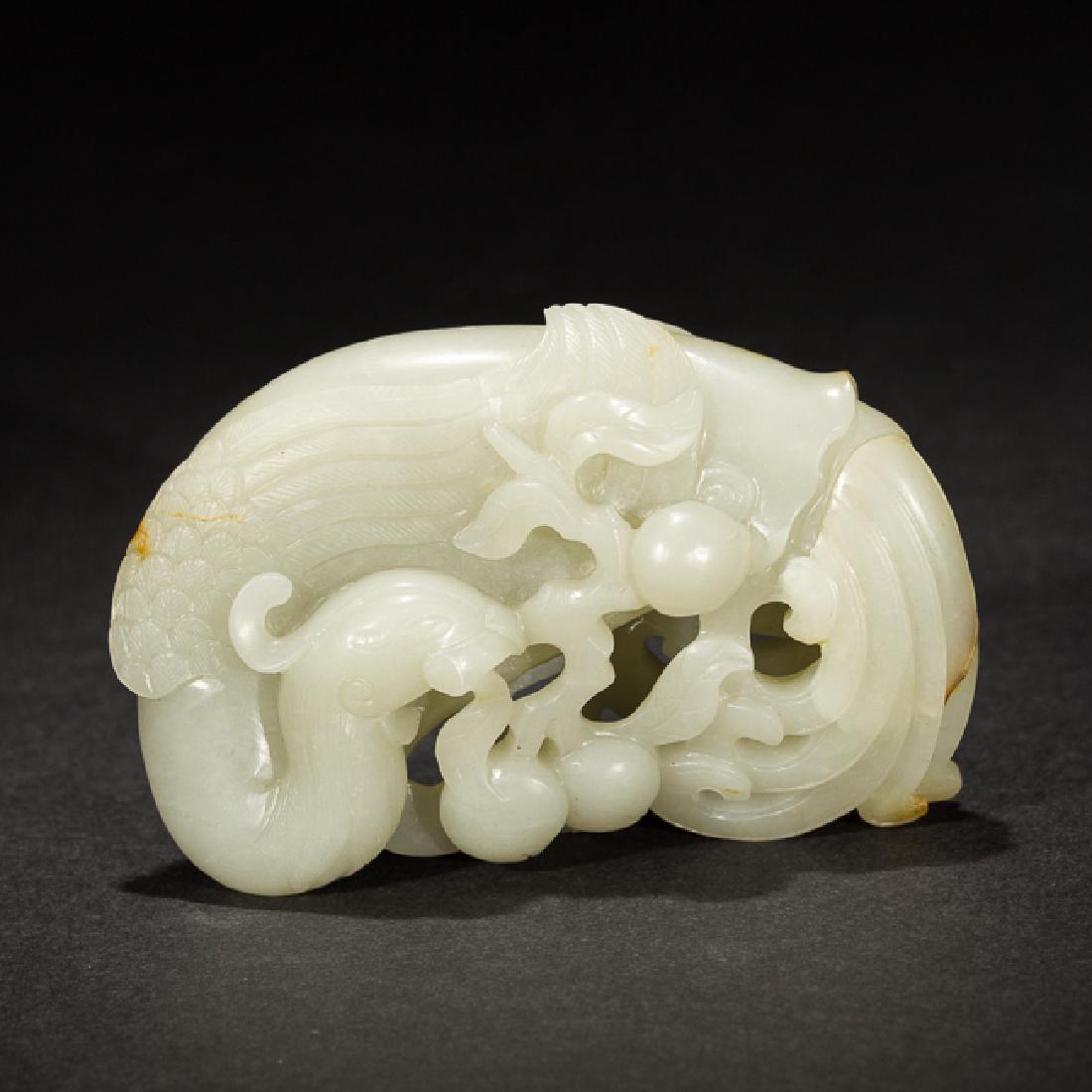 Chinese Antique White Jade Phoneix Pendant, Late 19th (1 of 9)