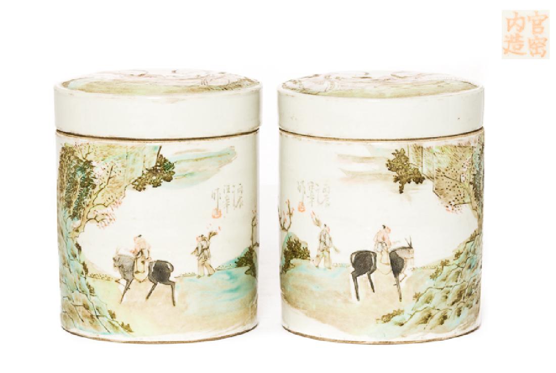 Pair Chinese Antique Rose Famille Porcelain Tea Jar (1 of 10)