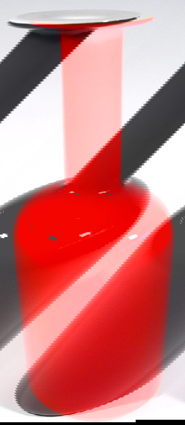 Large Holmegaard red cased glass bottle, designed: Large Holmegaard red cased glass bottle, designed by Per Lutkin, 44cm high