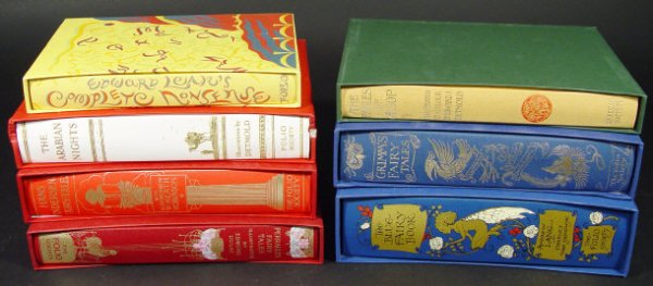 Seven Folio Society reproductions of earlier books: Seven Folio Society reproductions of earlier books, including Grimms Fairy Tales illustrated by Arthur Rackham, Hans Andersen fairy tales illustrated by W. Heath Robinson, Edward Lear's Complete Nonse