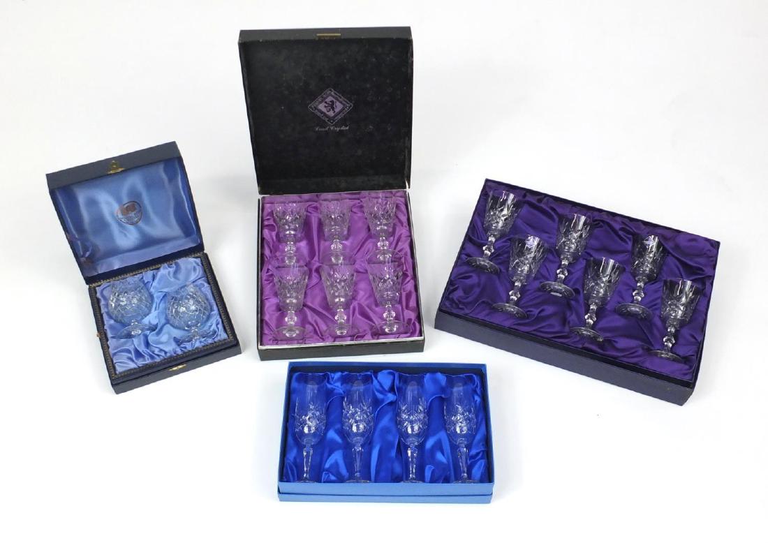 Crystal glassware including a pair of Thomas Webb brandy glasses and two sets of six Edinburgh: Crystal glassware including a pair of Thomas Webb brandy glasses and two sets of six Edinburgh glasses