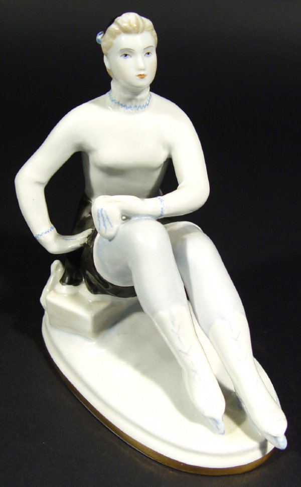 Ukrainian porcelain ice skater figurine with hand: Ukrainian porcelain ice skater figurine with hand painted decoration, 17cm high