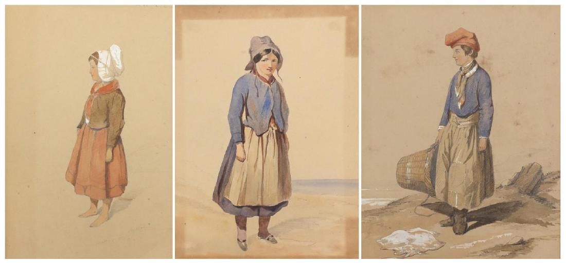 Attributed to Bartolomeo Pinelli - Italian costume: Attributed to Bartolomeo Pinelli - Italian costume illustrations, three mid 19th century pencil and watercolours, mounted unframed, the largest 25cm x 18.5cm