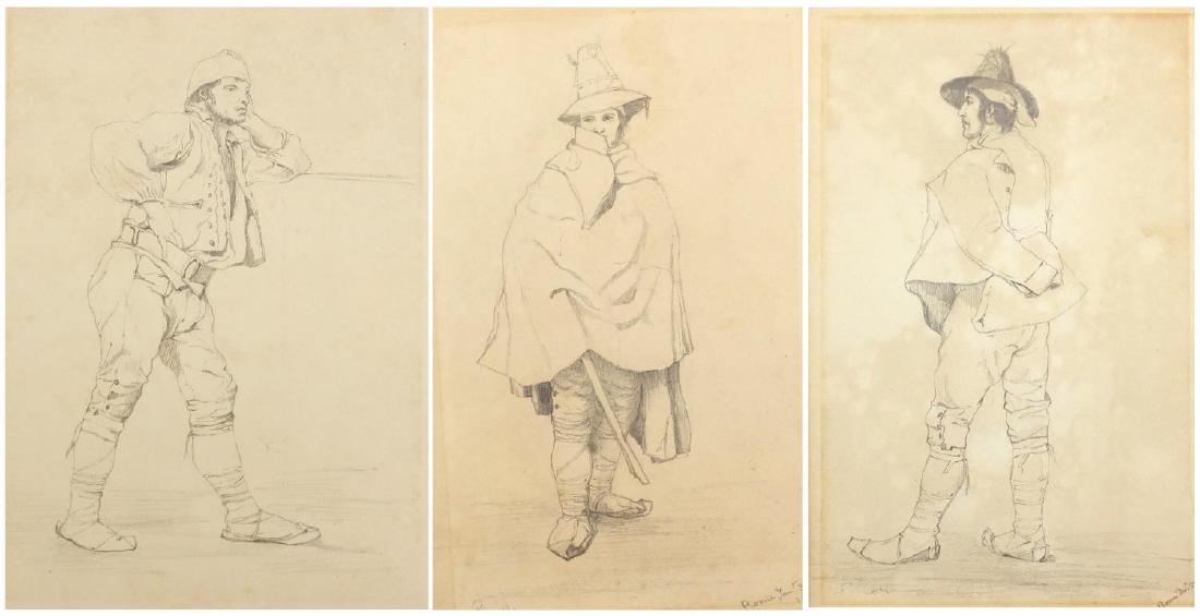 Bartolomeo Pinelli - Italian costume illustrations,: Bartolomeo Pinelli - Italian costume illustrations, three mid 19th century pencil drawings, mounted unframed, the largest 23cm x 17cm