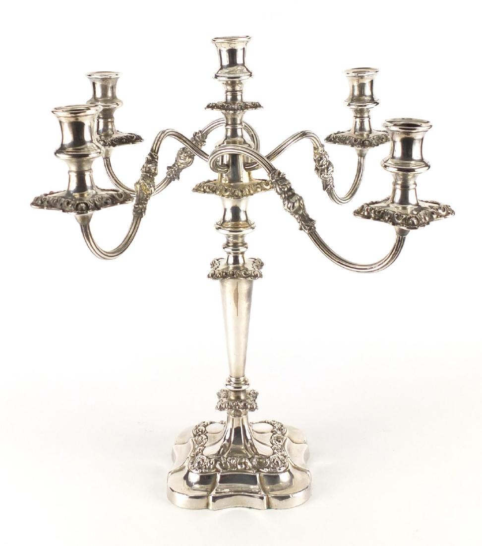 Sheffield silver plated four branch candelabra, 47cm: Sheffield silver plated four branch candelabra, 47cm high
