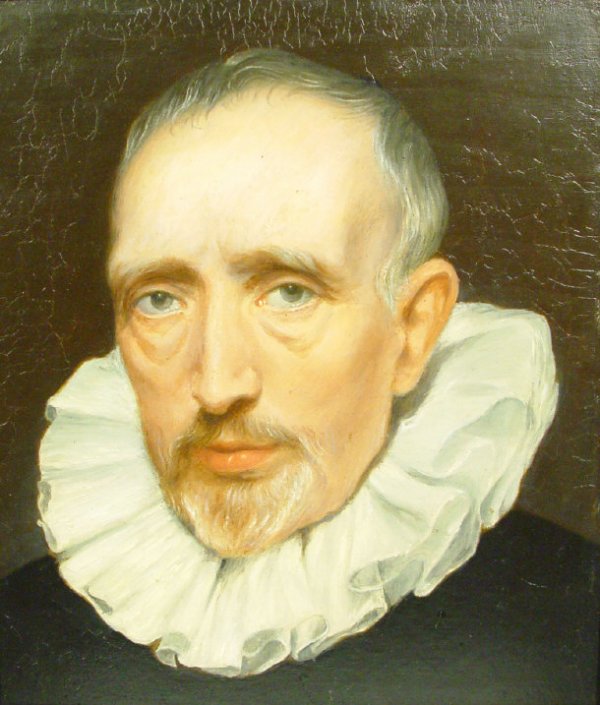 Oil onto panel portrait of a gentleman with ruffl: Oil onto panel portrait of a gentleman with ruffled neck collar, unsigned in a gilt and stoned wood frame, 33cm x 28cm