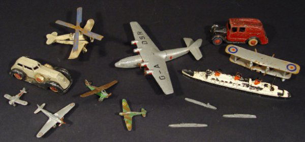 Collection of military Dinky toy planes, American: Collection of military Dinky toy planes, American Diecast saloon, Diecast model of the Queen Mary etc