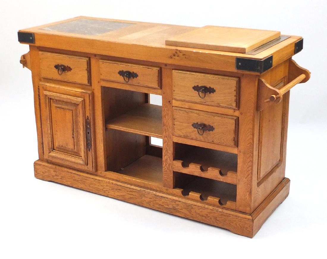 Furniture Village oak kitchen buffet with inset marble