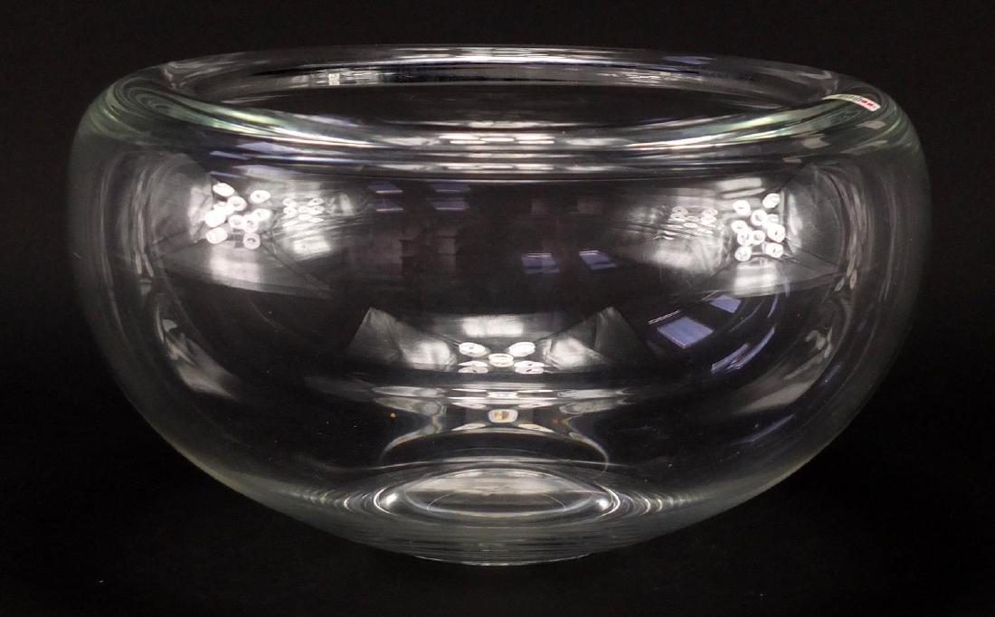 Large Holmegaard clear glass double skin bowl, with: Large Holmegaard clear glass double skin bowl, with paper label and box, designed by Per Lutken, 31cm in diameter