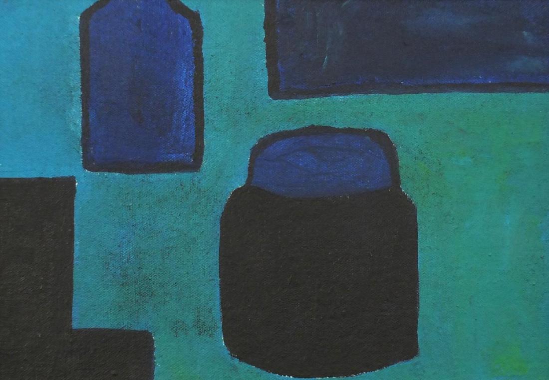 After Patrick Heron - Abstract composition Blue-Green: After Patrick Heron - Abstract composition Blue-Green II, oil on board, inscribed verso, mounted and framed 24cm x 16.5cm