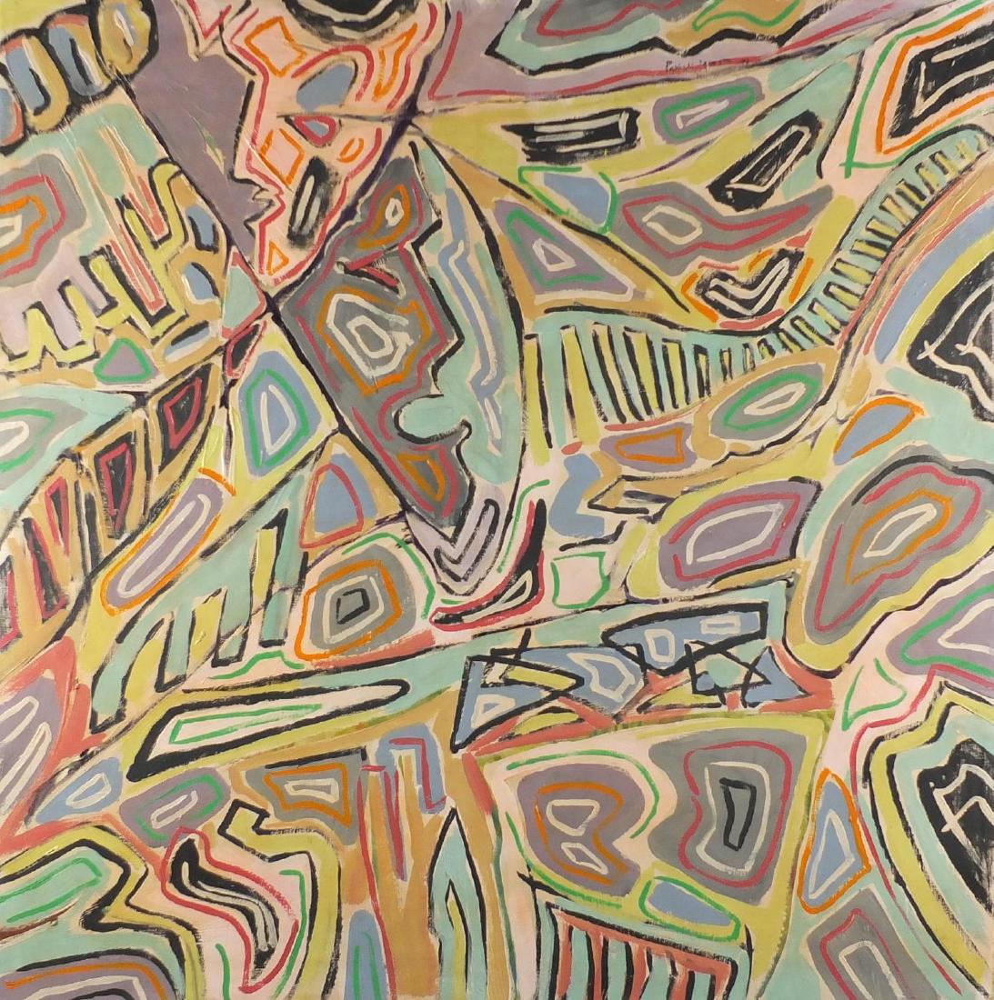 After Patrick heron - Abstract composition, oil on: After Patrick heron - Abstract composition, oil on canvas, unframed, 85.5cm x 85cm