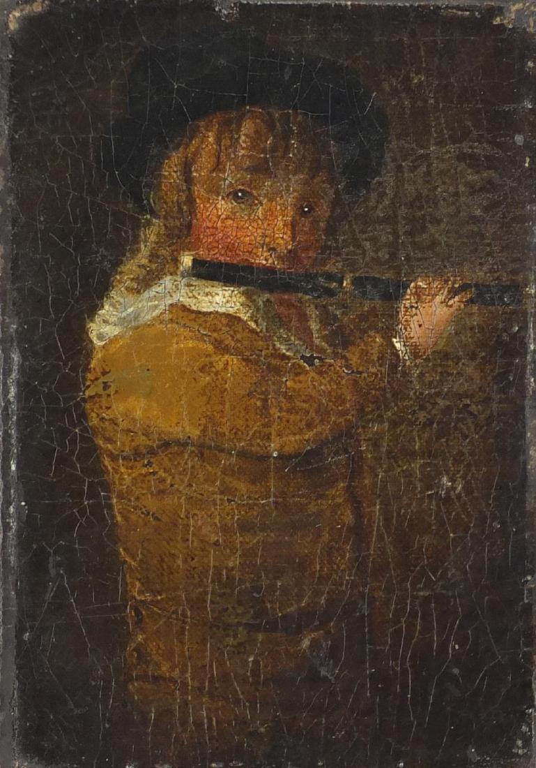 After John Constable - Piper Boy, antique oil on wood: After John Constable - Piper Boy, antique oil on wood panel, label verso, unframed, 20cm x 14cm