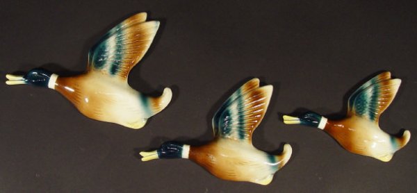 Set of three hand painted mallard duck wall plaqu