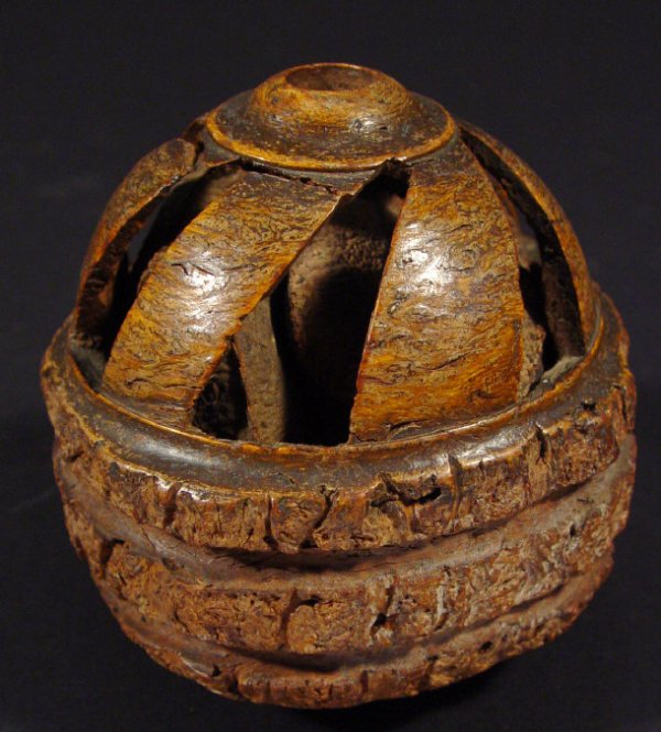 Victorian carved and turned Brazil nut husk contai