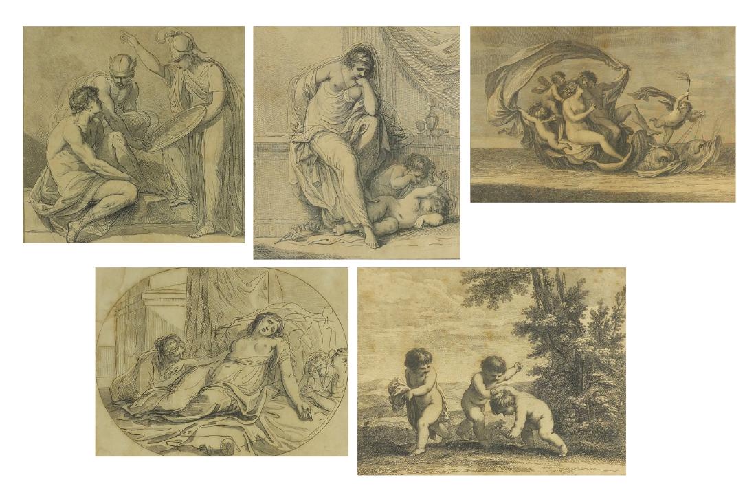 Francesco Bartolozzi - Five black and white classical: Francesco Bartolozzi - Five black and white classical engravings, each framed, approximately 33cm x 28cm