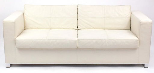 Contemporary Habitat Cream Leather Sofa Bed With Chrome