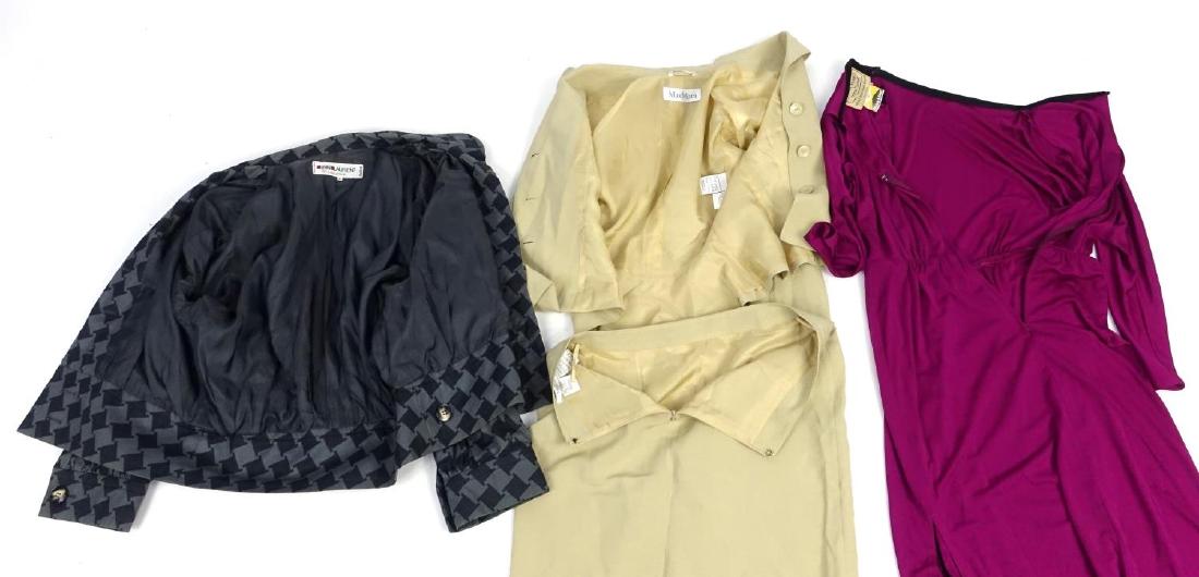 Vintage ladies clothing comprising a 1970's Yves Saint: Vintage ladies clothing comprising a 1970's Yves Saint Laurent jacket, designed by Rive Jauche, Max Mara silk/linen skirt suit and a 1970's John Marks dress by Anne Tyrell, sizes 35, 12 and 14