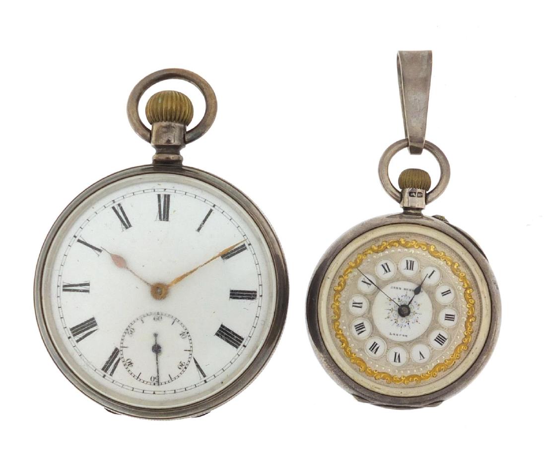 Gentleman's silver open face pocket watch and a ladies: Gentleman's silver open face pocket watch and a ladies silver John Bennett pocket watch, the largest 4.7cm in diameter