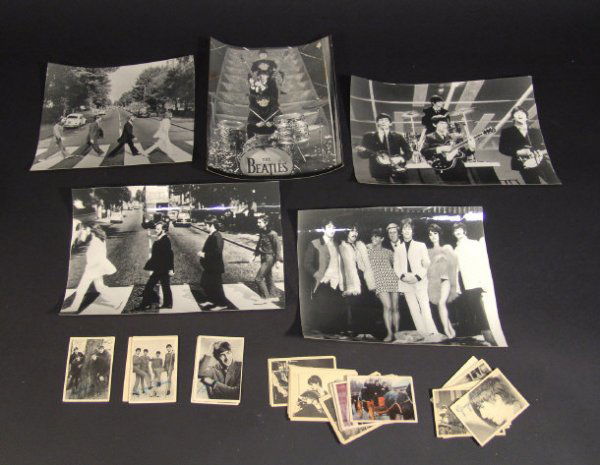 Five Beatles black and white press photographs and: Five Beatles black and white press photographs and approximately forty ABC chewing gum Beatles cards