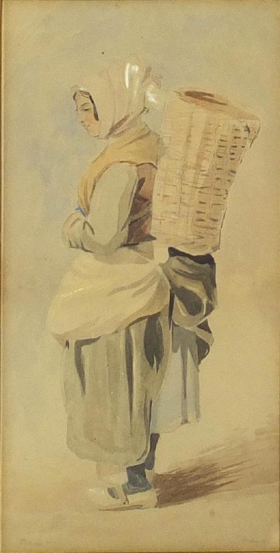 Bartolomeo Pinelli - Italian fisherwoman, 19th century: Bartolomeo Pinelli - Italian fisherwoman, 19th century pencil and watercolour, mounted and framed, 34cm x 17cm