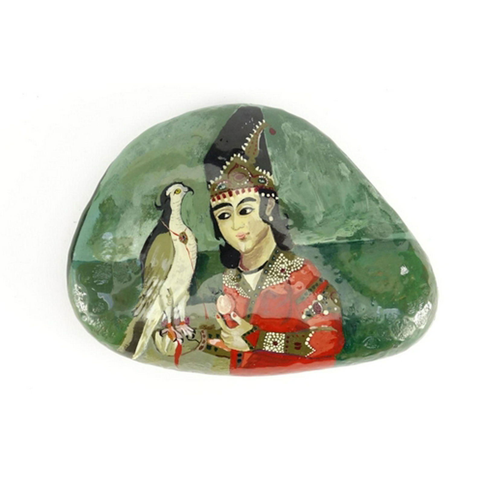 Berrak Iscan, hand painted stone, signed to the: Berrak Iscan, hand painted stone, signed to the reverse, 12cm wide