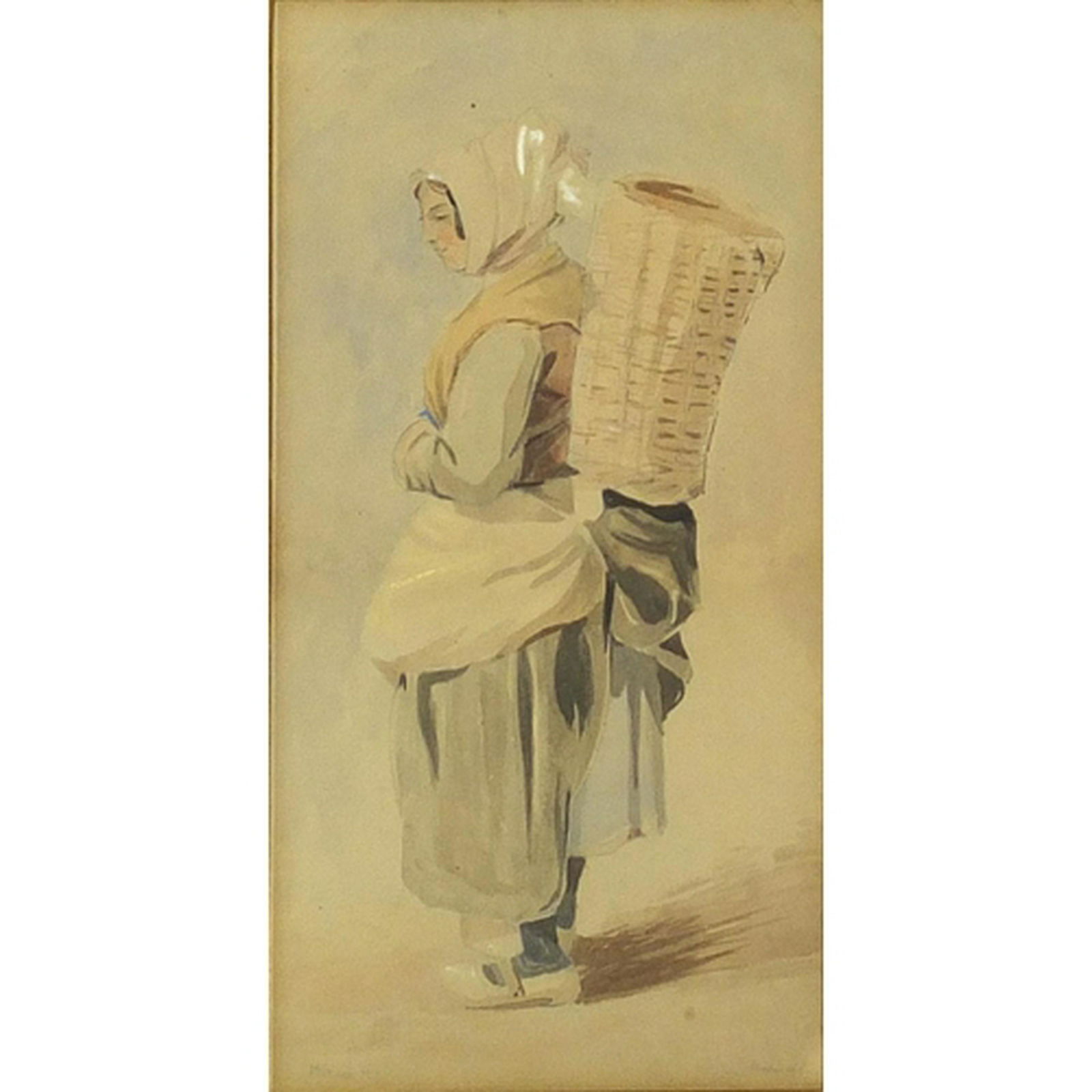 Bartolomeo Pinelli - Italian fisherwoman, 19th century: Bartolomeo Pinelli - Italian fisherwoman, 19th century pencil and watercolour, mounted and framed, 34cm x 17cm