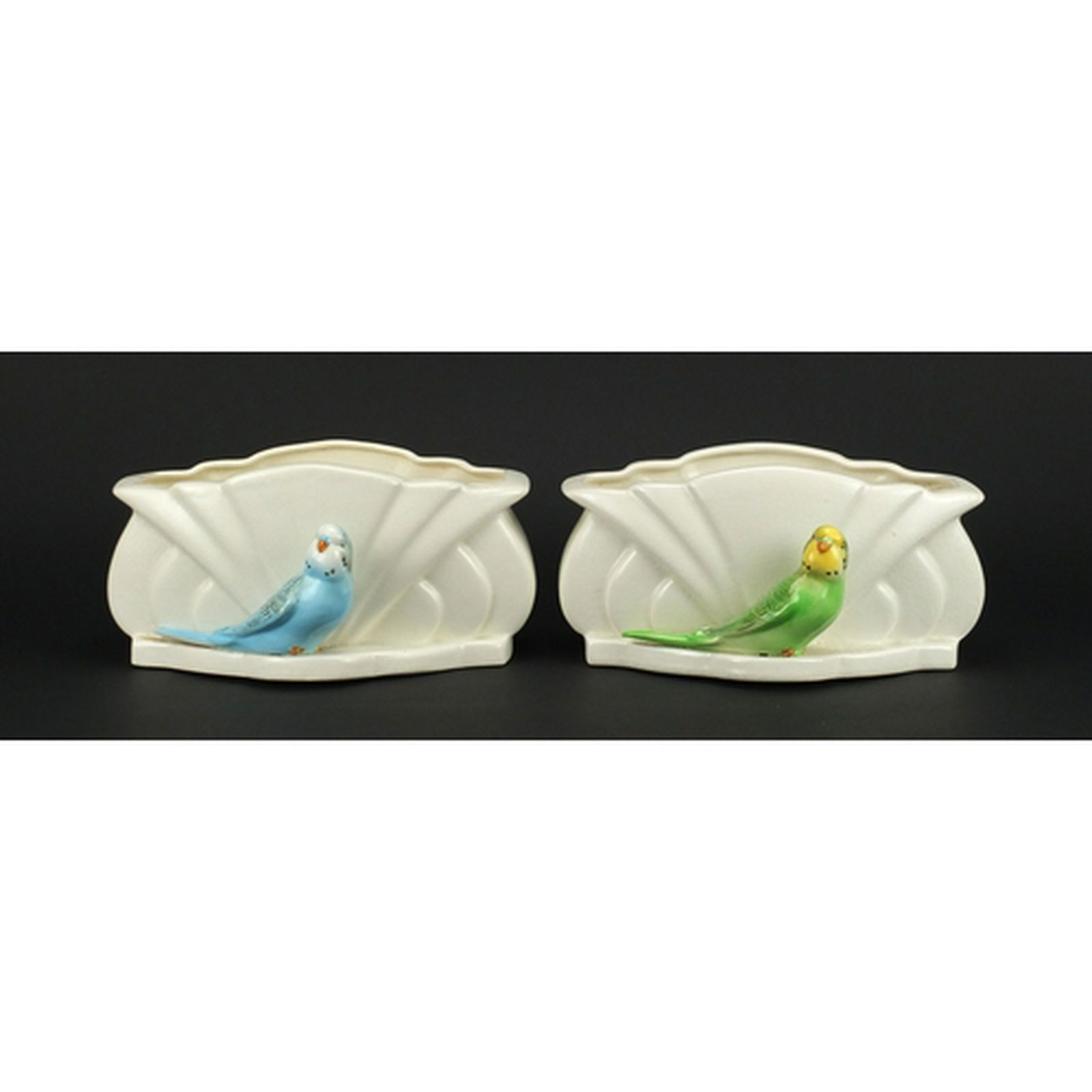 Pair Of Art Deco Sylvac Falcon Ware Budgie Vases 25cm Sep 14