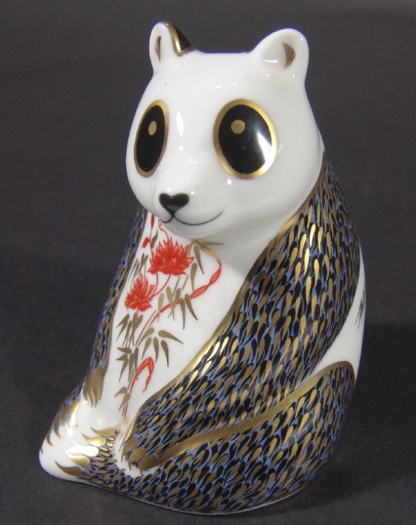 Royal Crown Derby panda paperweight with gold sto