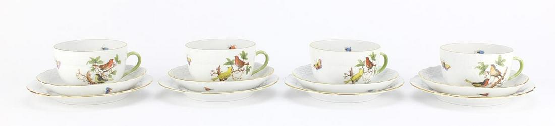 Four Herand of Hungary trio's each hand painted in the: Four Herand of Hungary trio's each hand painted in the Rothschild bird pattern, each cup 5.5cm high