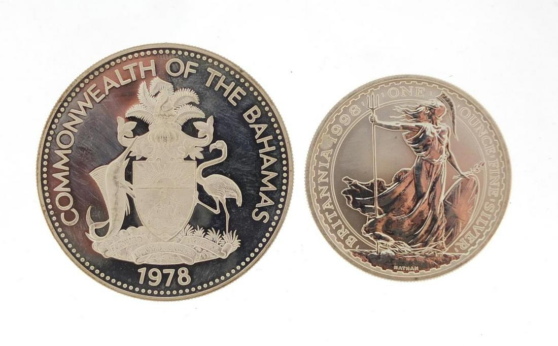 Britannia one ounce silver 1998 two pound coin and a: Britannia one ounce silver 1998 two pound coin and a 1978 Commonwealth of Bahamas ten dollars