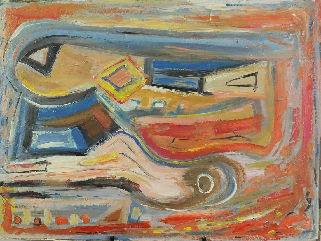Manner of Jay Milder - Abstract composition, American: Manner of Jay Milder - Abstract composition, American school oil on canvas board, unframed, 71cm x 53cm