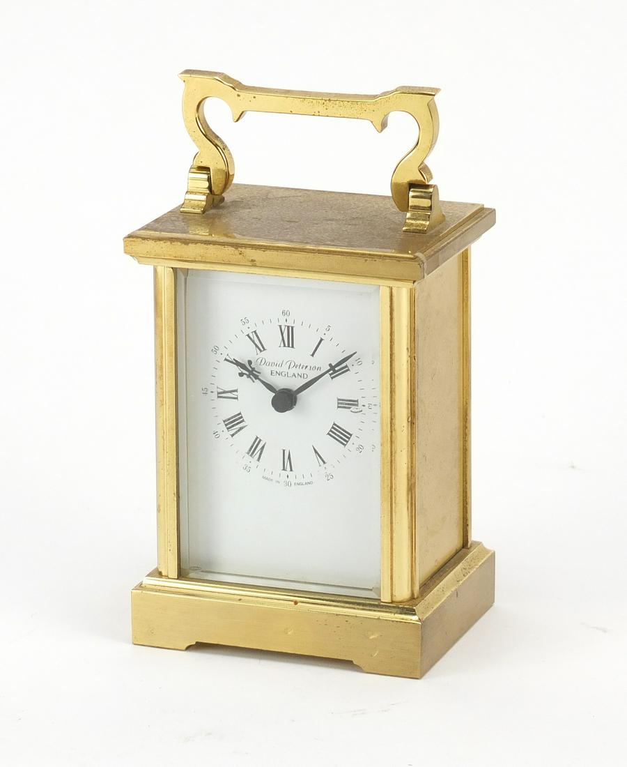 David Peterson brass cased carriage clock, 11.5cm high: David Peterson brass cased carriage clock, 11.5cm high