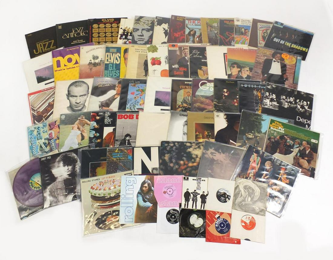 Vinyl LPs and singles including Rolling Stones Let It: Vinyl LPs and singles including Rolling Stones Let It Bleed with poster, John Lennon, Deep Purple, The Beatles, The Jam and Grateful Dead