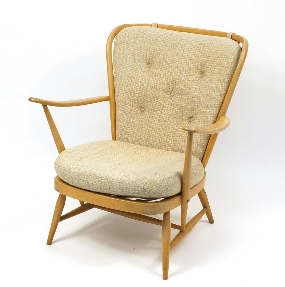 Ercol light elm Windsor stick back arm chair, 83cm high: Ercol light elm Windsor stick back arm chair, 83cm high