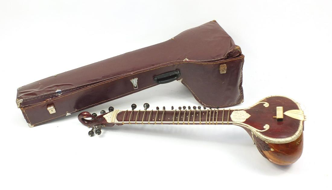 Indian sitar with case: Indian sitar with case