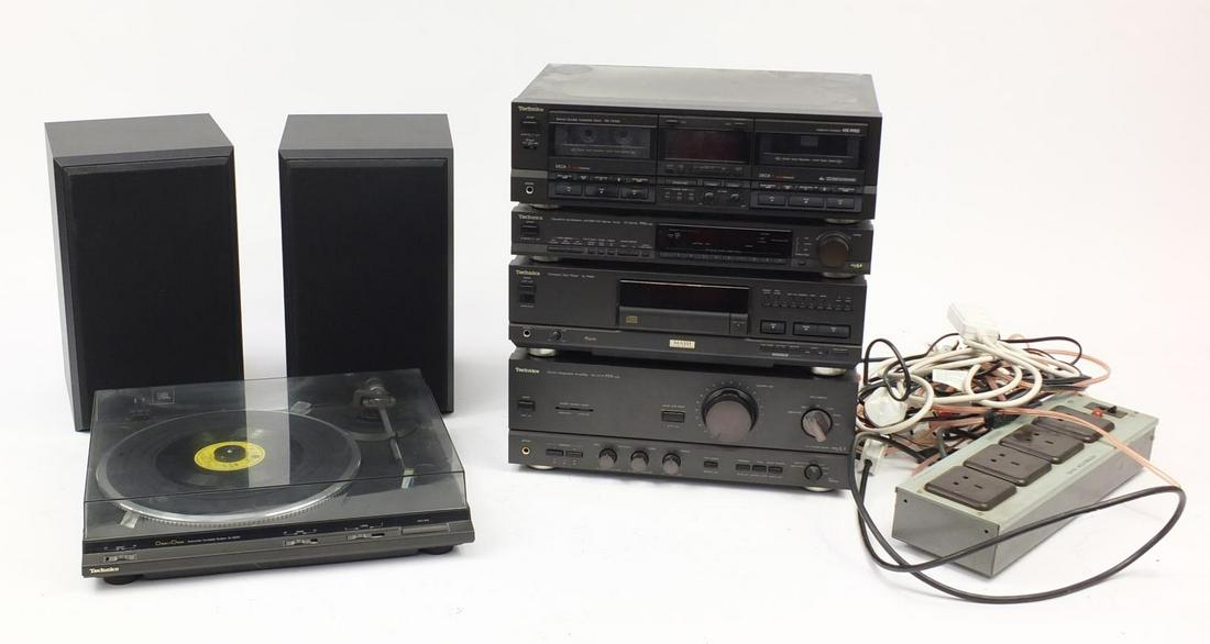 Technics HiFi seperates system with a pair of JBL TLX12: Technics HiFi seperates system with a pair of JBL TLX12 speakers, comprising integrated amplifier SUV570, CD player SL-PS50, stereo tuner ST-G570L, double cassette deck RS-TR555 and turntable SL-DD33