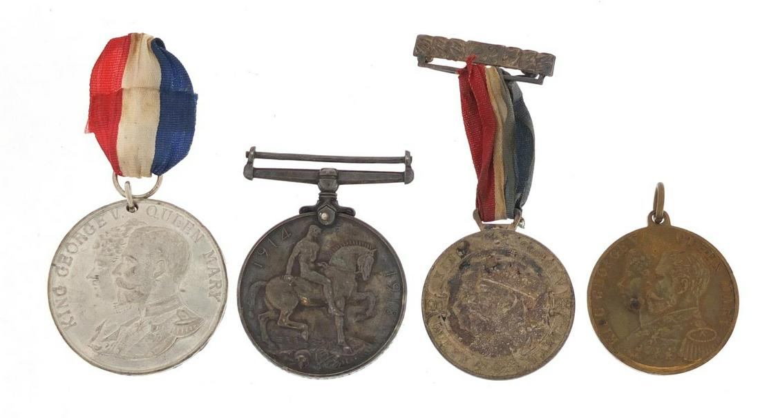 Three commemorative medallions and a World War 1: Three commemorative medallions and a World War 1 1914-18 war medal awarded to 74PTE.C.M.THOMAS.A.CYC.CORPS.