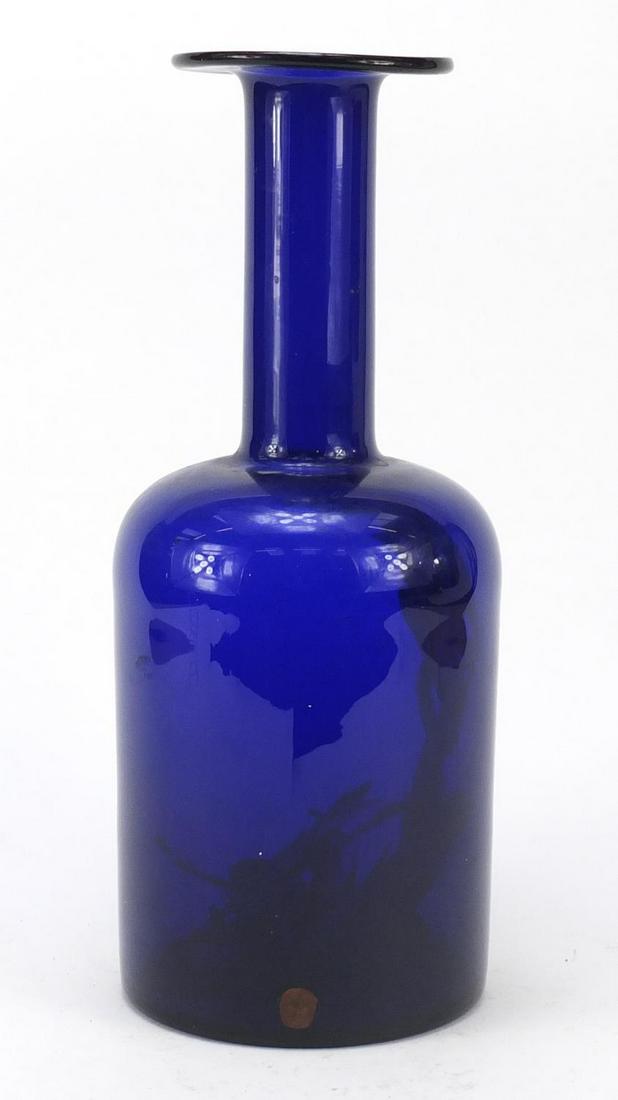 Holmegaard, Large Danish blue glass gulvas with paper: Holmegaard, Large Danish blue glass gulvas with paper label, 37cm high