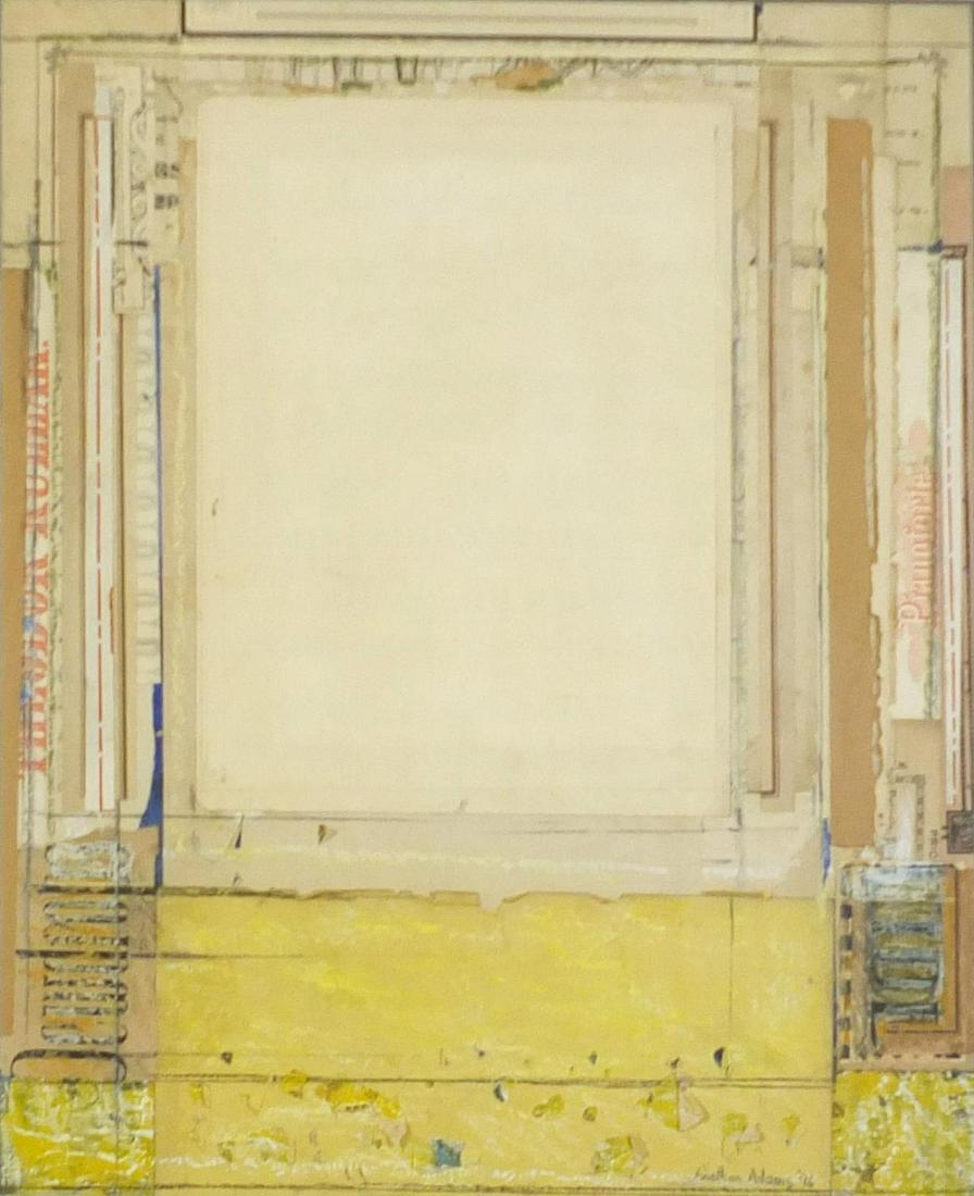 Jonathan Adams 1996 - Abstract composition, mixed media: Jonathan Adams 1996 - Abstract composition, mixed media and collage, mounted, framed and glazed, 48cm x 39cm excluding the mount and frame