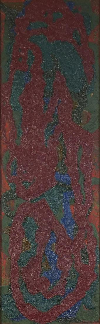 Amy Wilson - Abstract composition, impasto oil on: Amy Wilson - Abstract composition, impasto oil on board, mounted and framed, 121cm x 38.5cm excluding the mount and frame