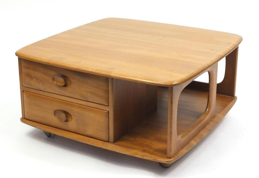 Ercol Windsor light elm Pandoras box coffee table, 40cm: Ercol Windsor light elm Pandoras box coffee table, 40cm high x 80cm square
