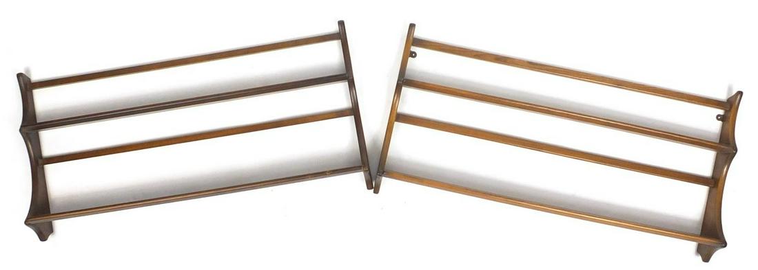 Pair of Ercol elm open plate racks, 49cm high x 96.5cm: Pair of Ercol elm open plate racks, 49cm high x 96.5cm W x 14cm D