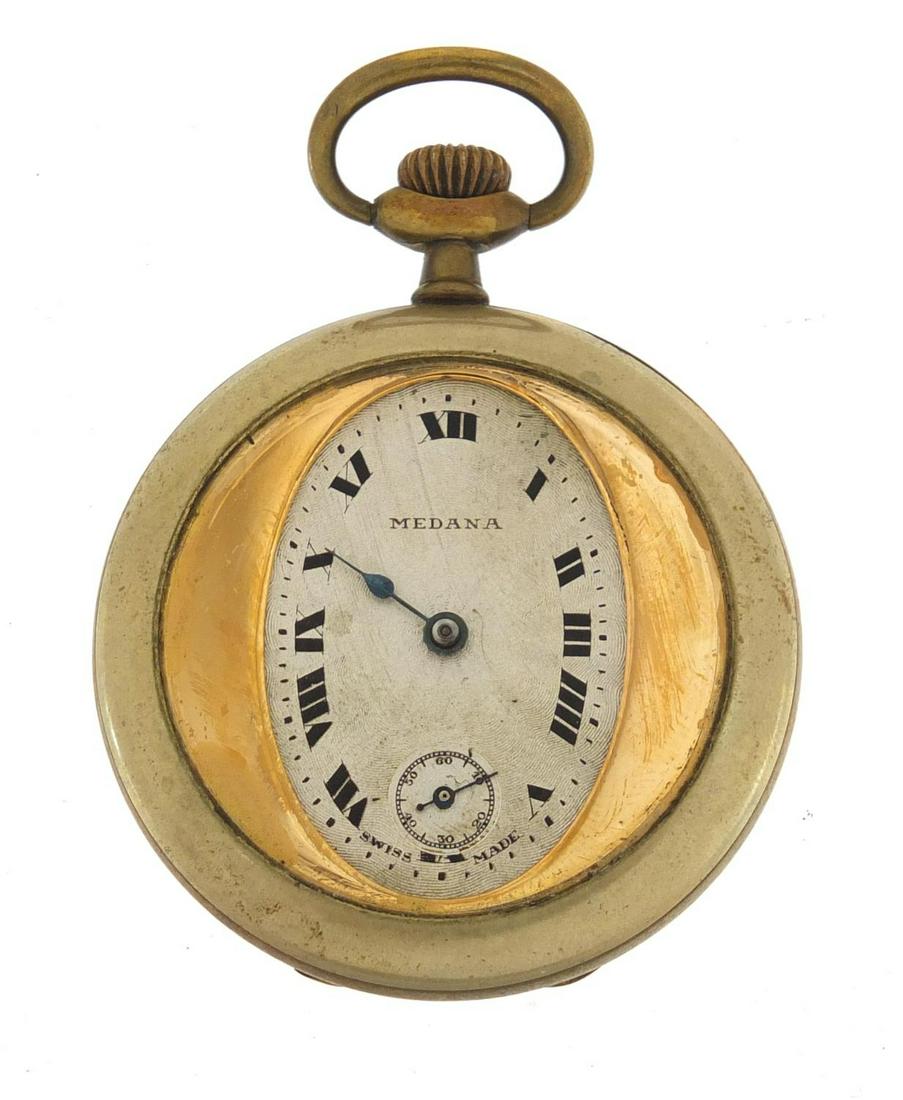 Medana, vintage open face pocket watch with subsidiary: Medana, vintage open face pocket watch with subsidiary dial, 47mm in diameter