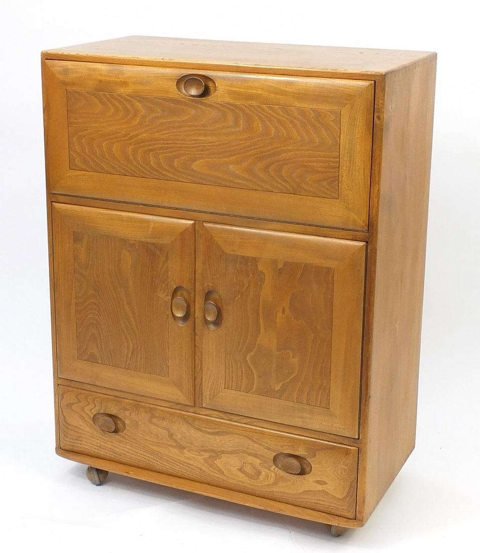 Ercol elm Windsor bureau, 110cm H x 82cm W x 43cm D: Ercol elm Windsor bureau, 110cm H x 82cm W x 43cm D