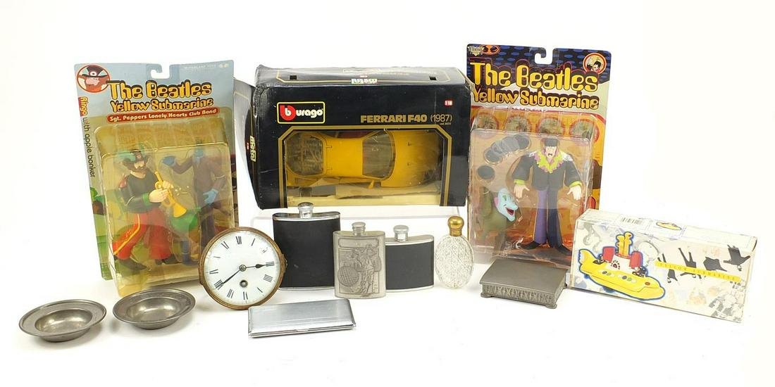 Sundry items including a Japy Frères clock: Sundry items including a Japy Frères clock movement and McFarlane Beatles toys