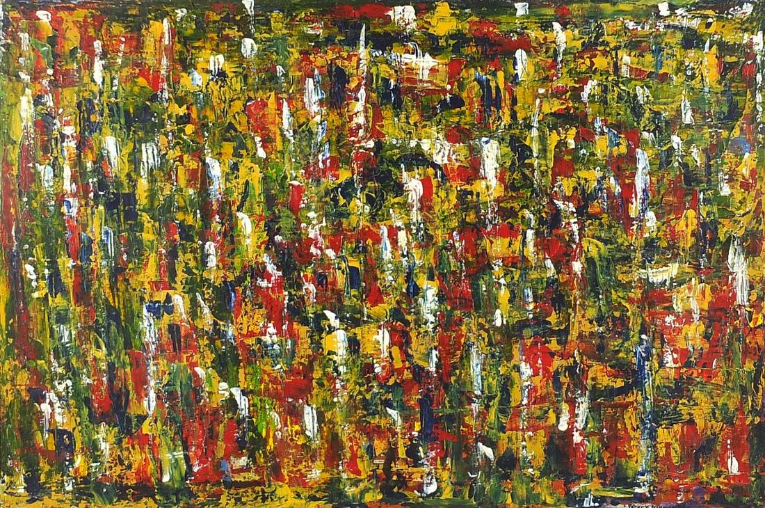 Manner of Patrick Heron - Garden Eagle's Nest 2, oil on: Manner of Patrick Heron - Garden Eagle's Nest 2, oil on board, inscribed Aldridge Bros label and Ikon Fine Arts stamp verso, mounted and framed, 90.5cm x 60.5cm excluding the mount and frame