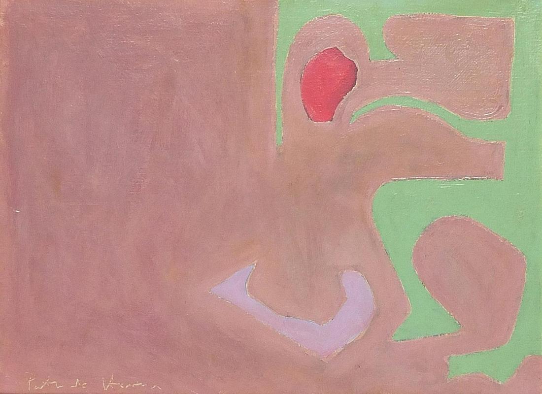 Manner of Patrick Heron - Abstract composition, oil on: Manner of Patrick Heron - Abstract composition, oil on canvas, mounted and framed, 39cm x 29cm excluding the mount and frame