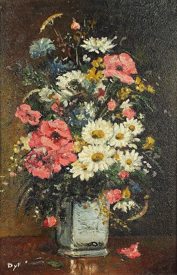 Style of Marcel Dyf - Still life flowers in a vase,: Style of Marcel Dyf - Still life flowers in a vase, French school oil on board, mounted and framed, 44cm x 28cm excluding the mount and frame